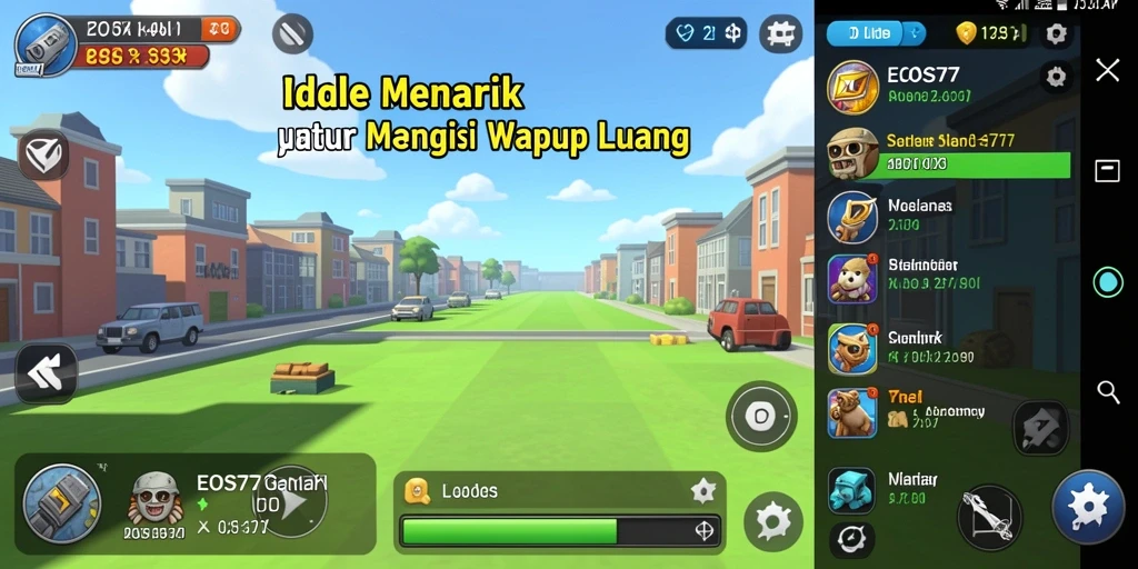 Tampilan gameplay yang menarik dari EOS77 dengan elemen Idle yang menyenangkan.