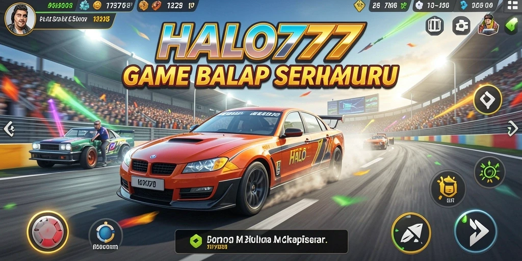 Screenshot HALO777 menampilkan mobil balap di trek menantang dengan grafis memukau.