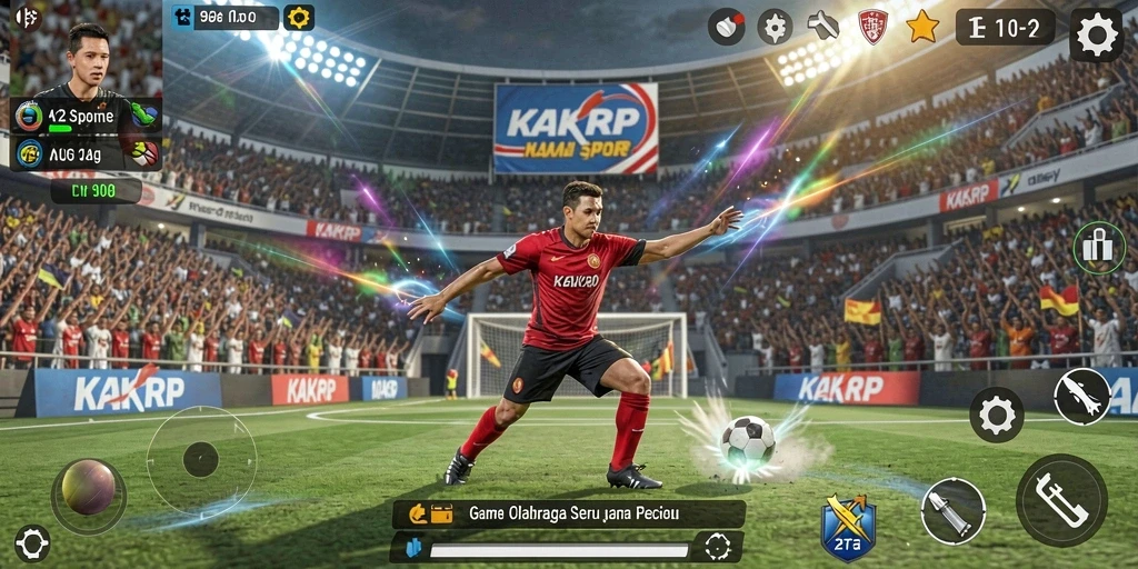 Screenshot menampilkan aksi seru dalam permainan olahraga di KAKRP.