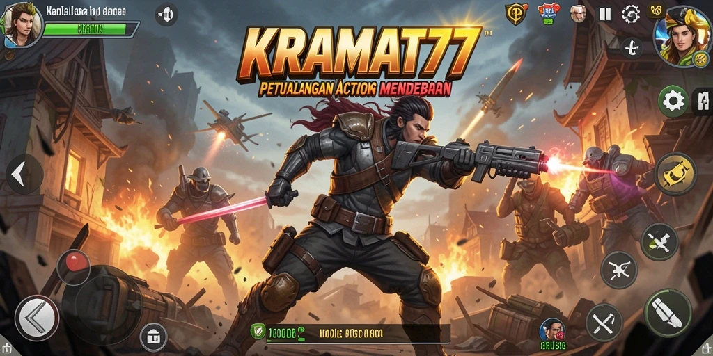 Tampilan gameplay action seru dalam KRAMAT77 saat bertarung melawan musuh.