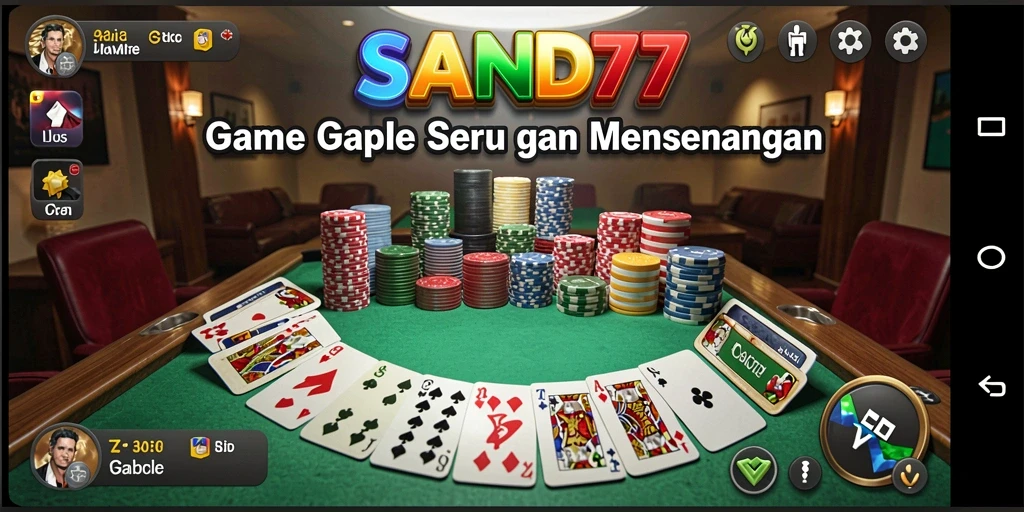 Tampilan gameplay seru dalam SAND77, permainan Gaple klasik.