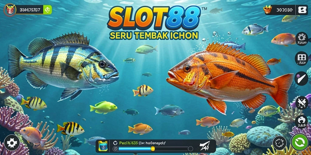 Screenshot SLOT88 menampilkan aksi seru saat berburu ikan.