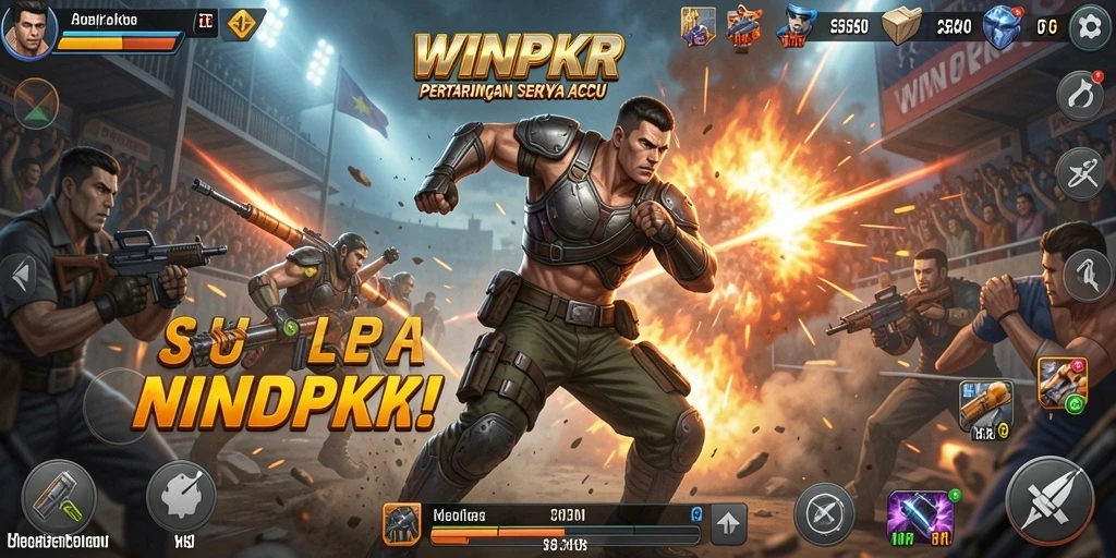 Screenshot utama WINPKR menampilkan aksi pertarungan yang mendebarkan.